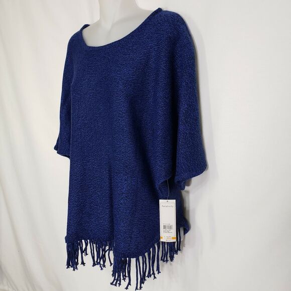 Relativity Womens Sweater Small Fringe Dolman Short Sleeve Blue Black Heathered - Picture 3 of 10